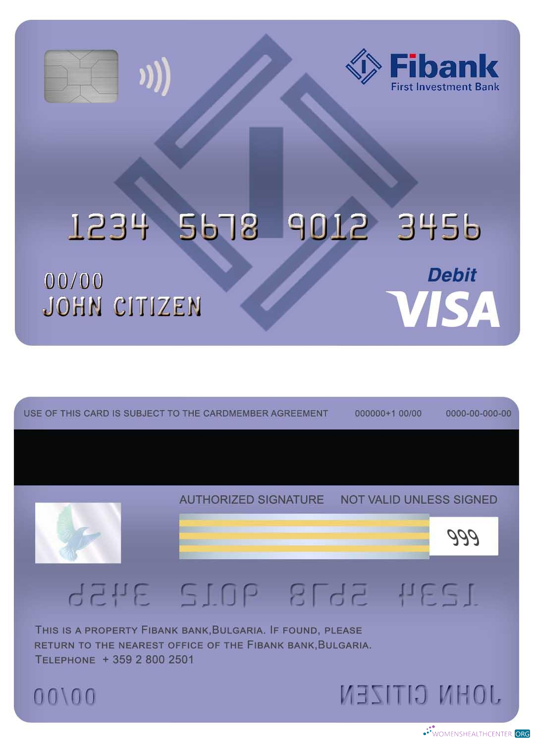 Download Bulgaria Fibank bank visa debit card Photoshop template